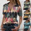 Fashion Women's Summer Printed Short Sleeve Lapel Collar T-Shirt Casual Tee Tops