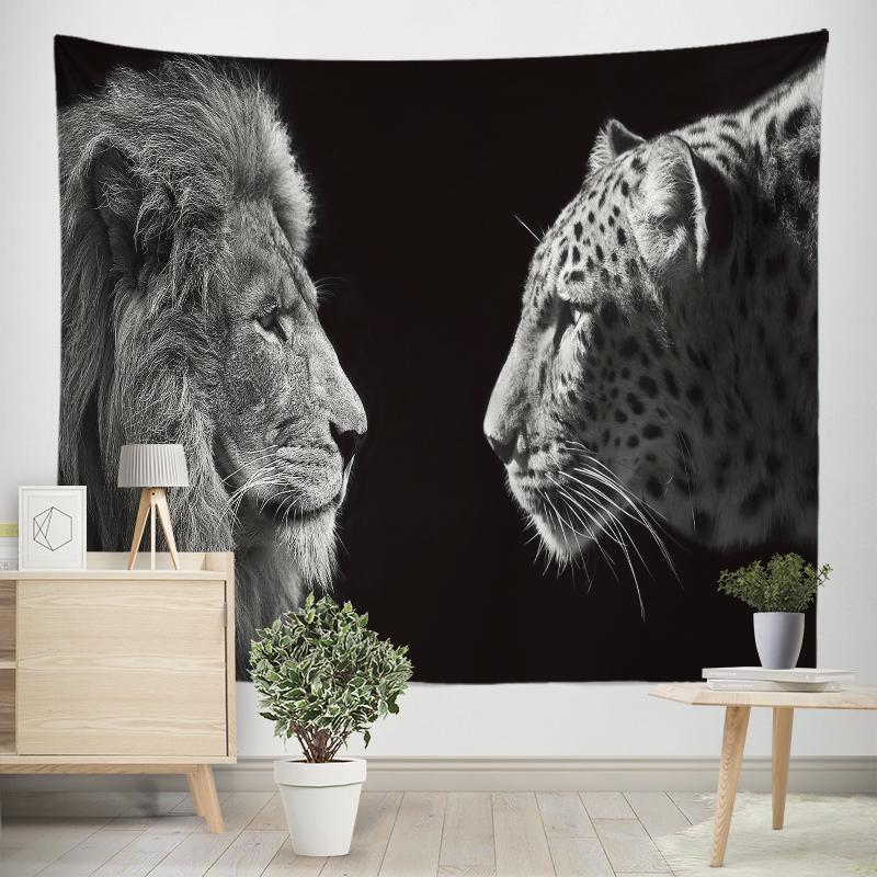Home Decor Tapestry Black Lion Tiger Wild Animal Print Tapestry Wall Hanging Living Room Bedroom Wall Decor Backdrop Fabric