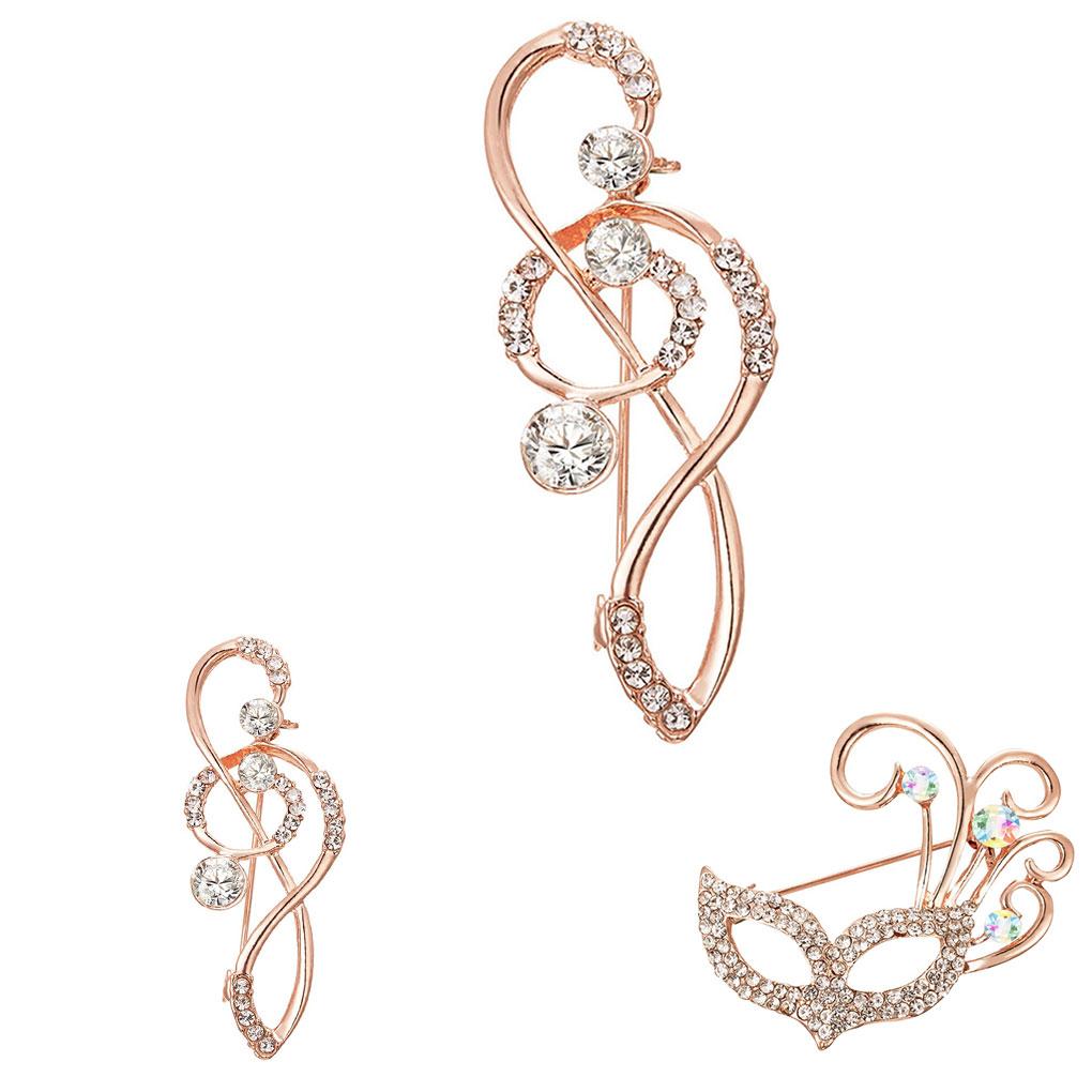 Rhinestone Brooch Shining Crystal Badge Pin Party Banquet Collar Scarf Decor Brooch Pin Musical Note