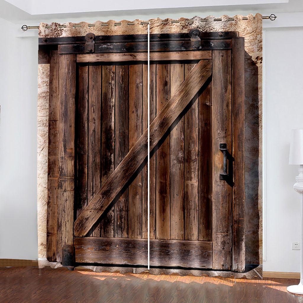 Rustic Curtains Wooden Barn Door In Farmhouse Image Desgin Rural Art Architecture Print Living Room Bedroom Window