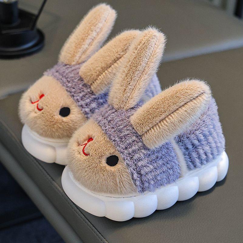 Детские теплые нескользящие хлопковые тапочки с рисунком кролика Fluffys, детские тапочки