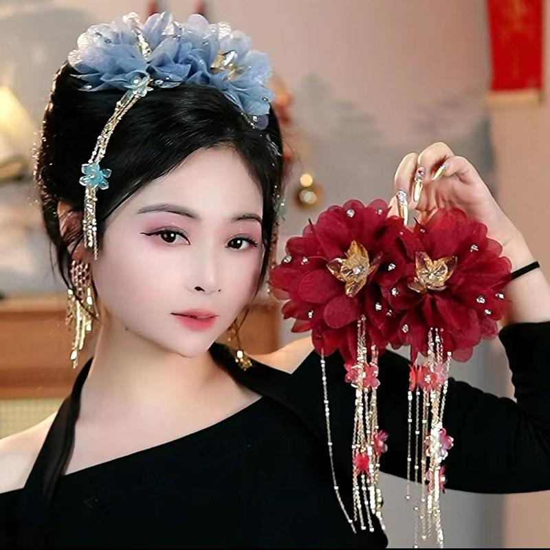 Универсальная заколка для волос с цветком, кисточкой из пайеток, зажим-акула для женщин, девочек, ретро заколка-коготь для волос, элегантные цветочные аксессуары для волос, подарок