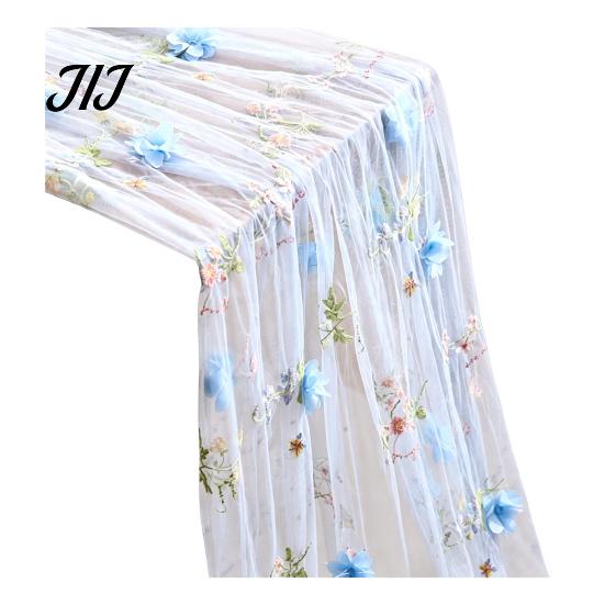 Baby Shower Tablecloth Lace Embroidery Floral Tablecloth, 3D Flower Tulle Sheer Table Cover, Seasonal Photography Backdrop Cloth Colorful for Wedding