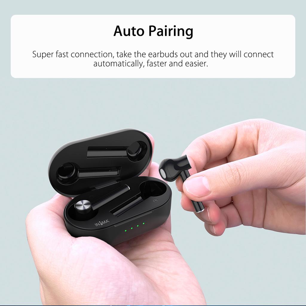 INSMA Airbuds 2 TWS Bluetooth V5.0 Наушники с настоящей беспроводной зарядкой и двойным микрофоном с шумоподавлением Hi-Fi бас-гарнитура с управлением по щелчку