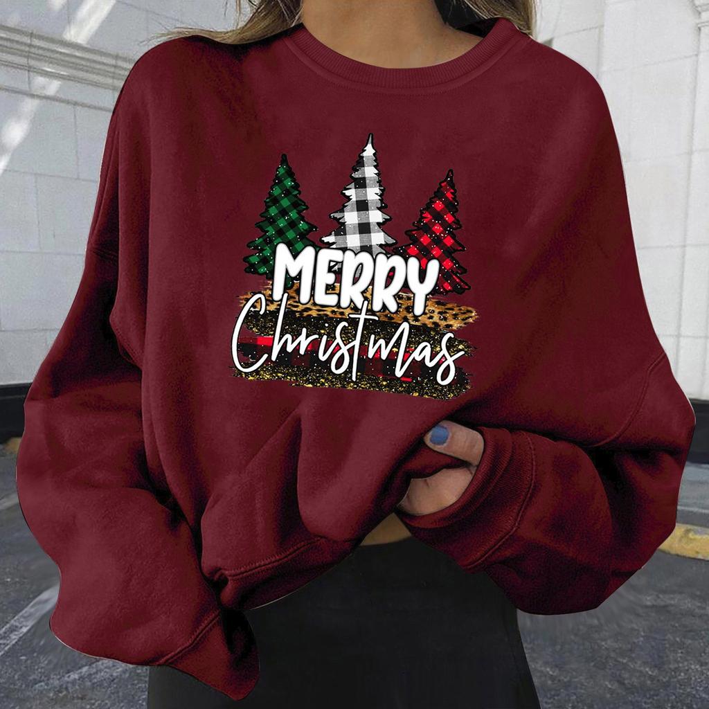 Women's Casual Fashion Christmas Printed Long Sleeve O-Neck Pullover Top