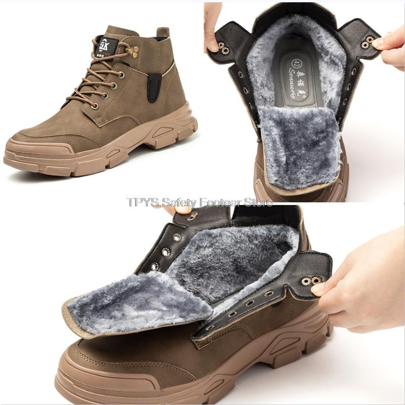 Ботинки мужские противоискровые со стальным носком и высоким верхом, рабочие защитные ботинки для мужчин, промышленная рабочая обувь, зимние ботинки из микрокожи