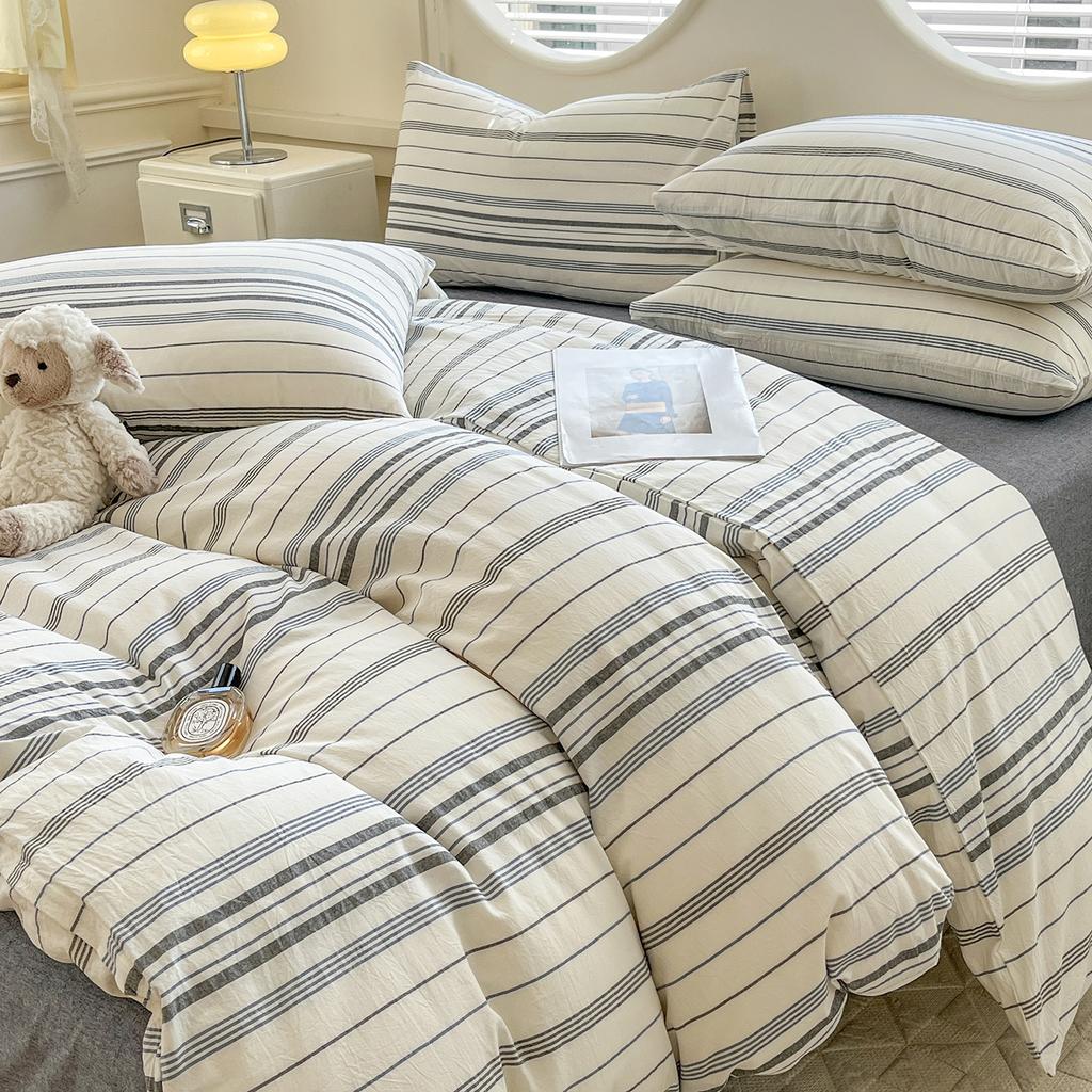 Sleepy grid cotton, pure cotton, washed cotton, simple striped single duvet cover