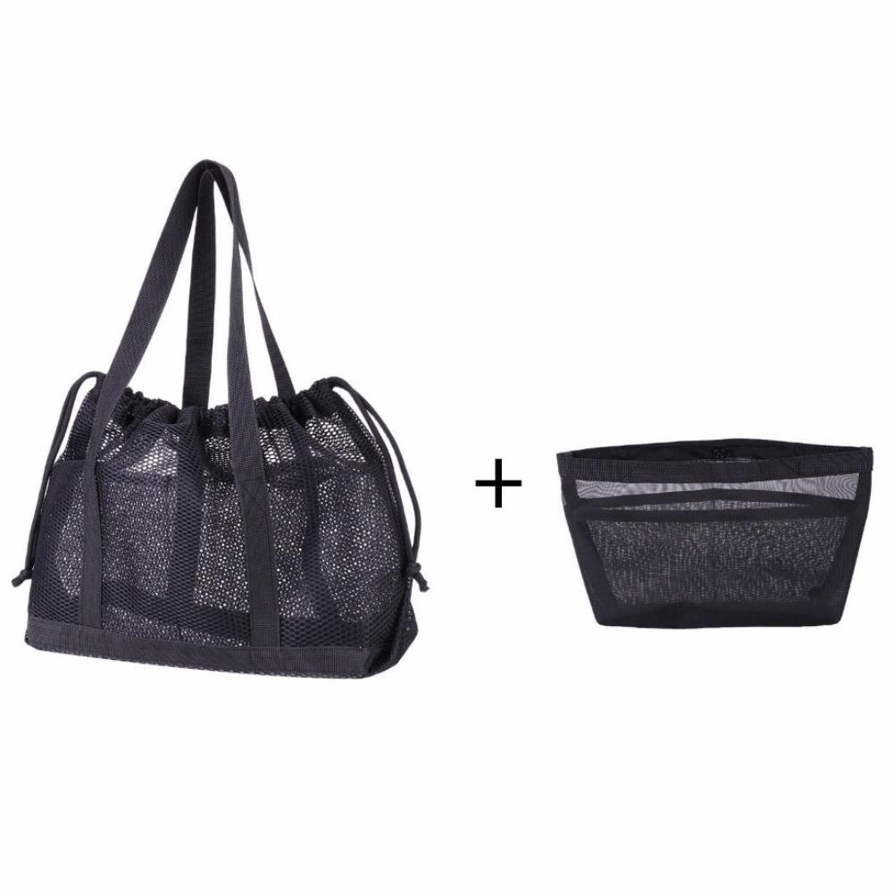 Mesh Drawstring Beach Bag Large Capacity Shopping Handbag Casual Travel Toiletry Bag