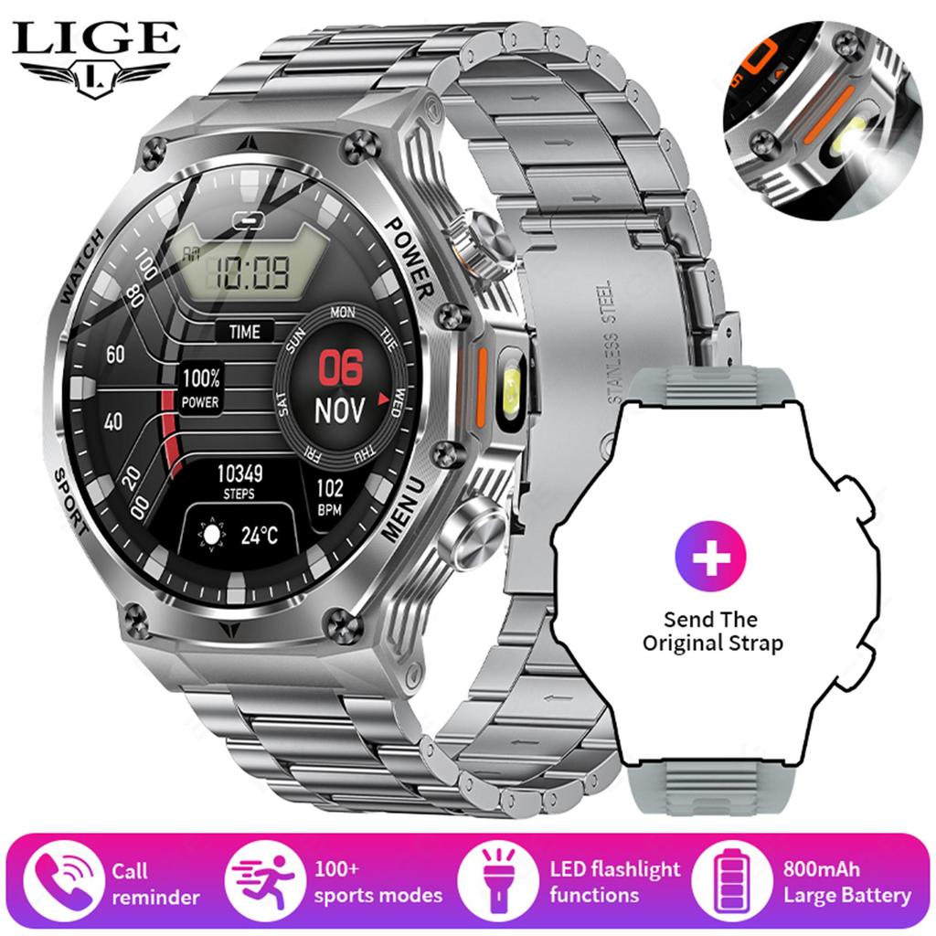 LIGE 2025 Новые мужские умные часы Bluetooth Calling 800mAh Большая батарея Heart Rate Blood Pressure Health Smartwatch для Android IOS