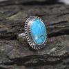 Серебряное кольцо с тибетской бирюзой, кольцо из стерлингового серебра 925 пробы для женщин, драгоценный камень с бирюзой в стиле бохо, простое кольцо с камнем, камень с синим драгоценным камнем