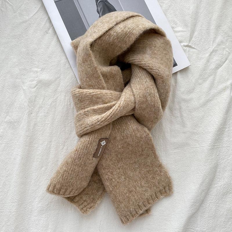 Knitted Wool Scarf With Wool Content, Women'S Autumn And Winter Extended Version, Thick And Luxurious, Solid Color Cashmere Scarf