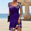 Женские летние повседневные платья больших размеров с короткими рукавами и квадратным вырезом с рукавами и принтом, свободное платье