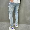 Men Holes Casual Skinny Jeans Pants Streetwear Male Stylish Ripped Solid Hip Hop Slim Denim Trousers
