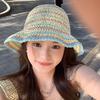 Straw Hollow Bucket Hat Women's Summer Big Brim Show Face Small Straw Hat Travel Seaside Sunshade Sunscreen Hat