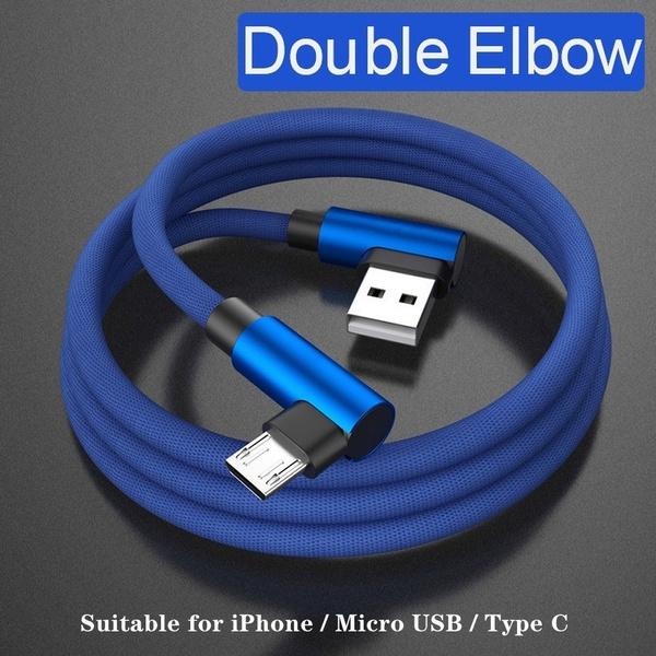 Extra Long L Type Curved Braided USB Cable for IPhone Samsung L Huawei L Fast Charging Cable Micro C Type USB Cable