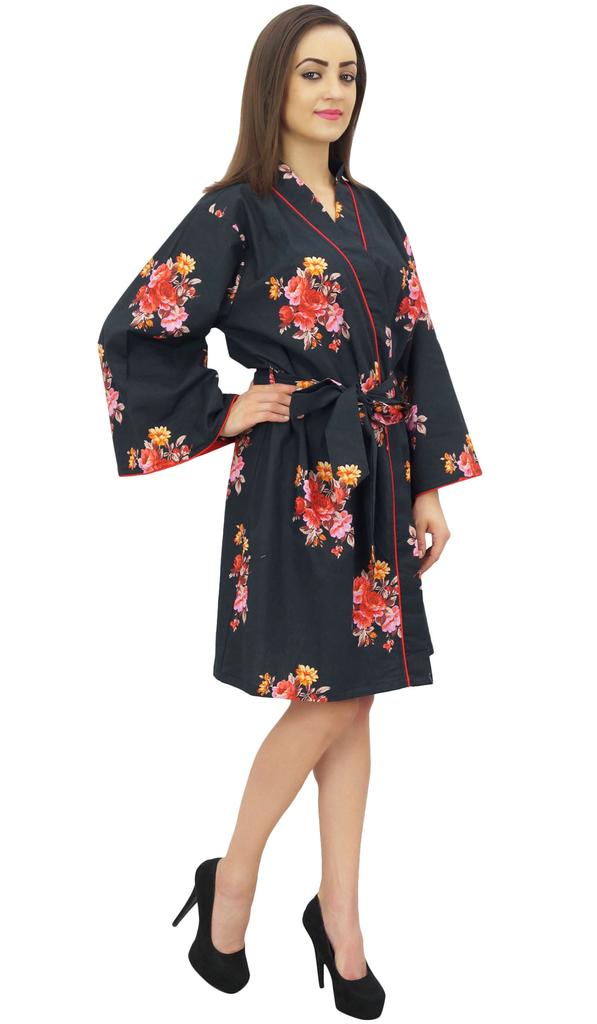 Bimba Женский цветочный принт, черное длинное кимоно для подружек невесты с поясом -