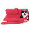 For iPhone 17 Pro Max Zipper Wallet Case with Strap Flower Imprint PU Leather Phone Cover