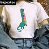 Футболка WoUnisex Милая футболка с принтом динозавра Летняя одежда с короткими рукавами Веселая футболка с универсальным узором Модный топ WoUnisex.