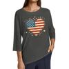 Women's Fashion Casual Round Neck 3/4 Sleeve Loose Independence Day Printed T-Shirt Ladies Top