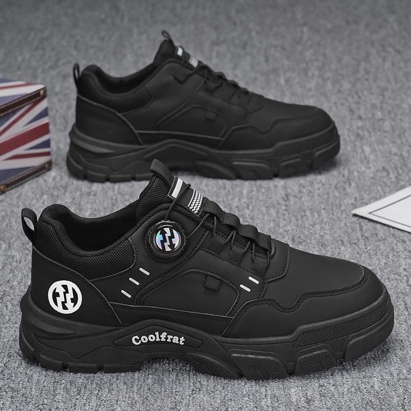 Мода Новые Осенние Мужские Кроссовки Кожаные Мужские Ботинки Уличные Горные Короткие Ботинки Вращающиеся Кнопки Рабочая Обувь для Мужчин Платформа Путешествия