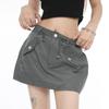 Women's Drawstring Skirts Summer Hot Girl Cargo Short Skirt Vintage Y2k Streetwear Korean Fashion Clothing Grey Black