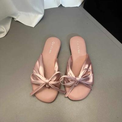 Летняя новая женская обувь 2024 года, модные женские туфли на плоской подошве, однотонные повседневные тканевые тапочки с бантом