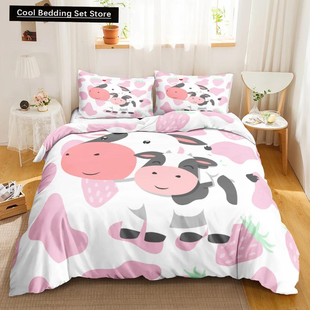 Пододеяльник с принтом коровы, рисунок в виде животного, коровы, рисунок из мультфильма, фермерское хозяйство, подсолнух, комплект постельного белья из полиэстера, двуспальная кровать размера «king-size»
