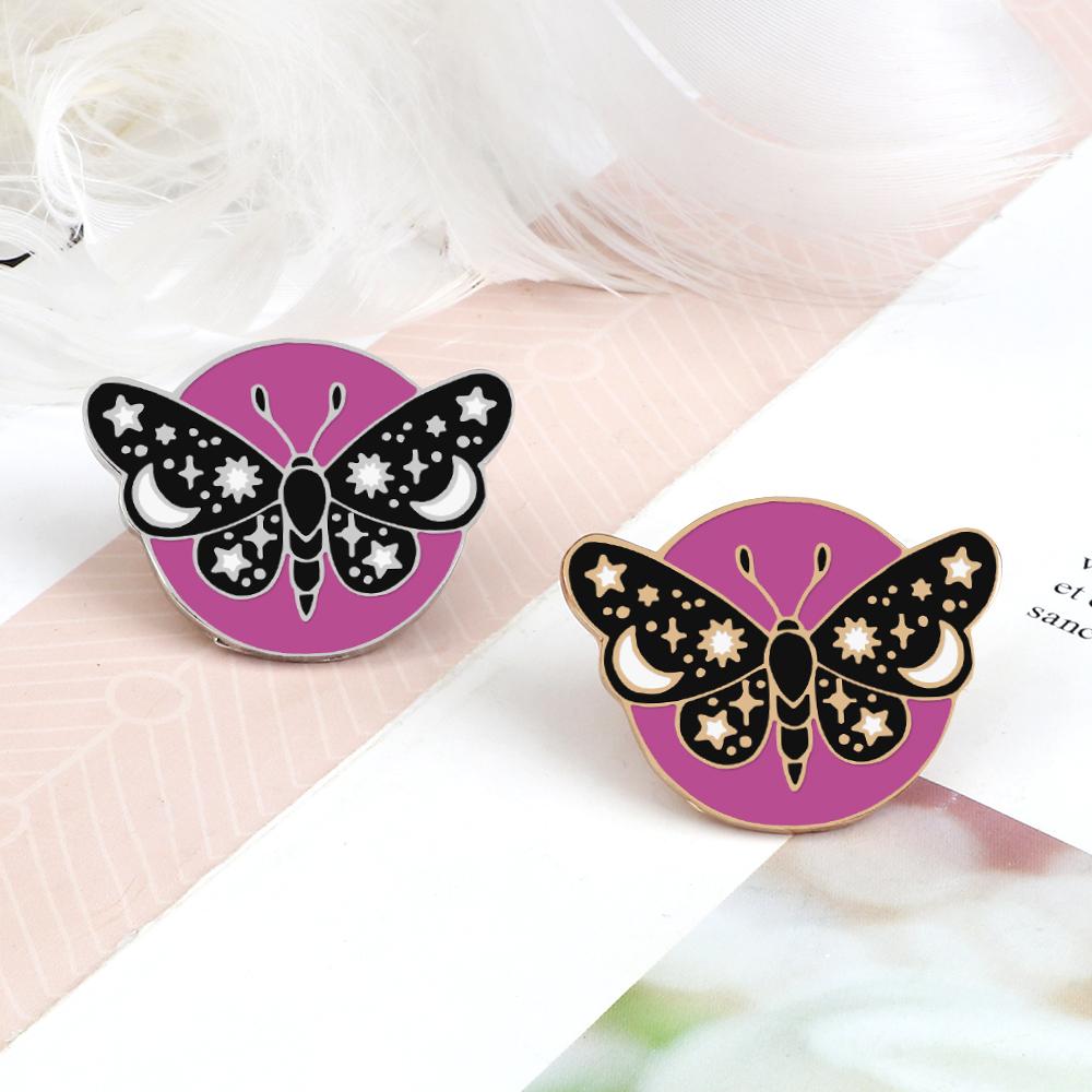 Small Retro Insect Butterfly Lapel Pins Cartoon Moon Phase Moth Brooch Cute Exquisite Enamel Badge Bag Accessories Gifts Jewelry