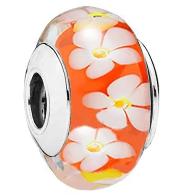 925 Silver Colored Flower Leaf Cosmic Rainbow Murano Glass Charms Beads Fit DIY Bracelet Women Jewelry Gift