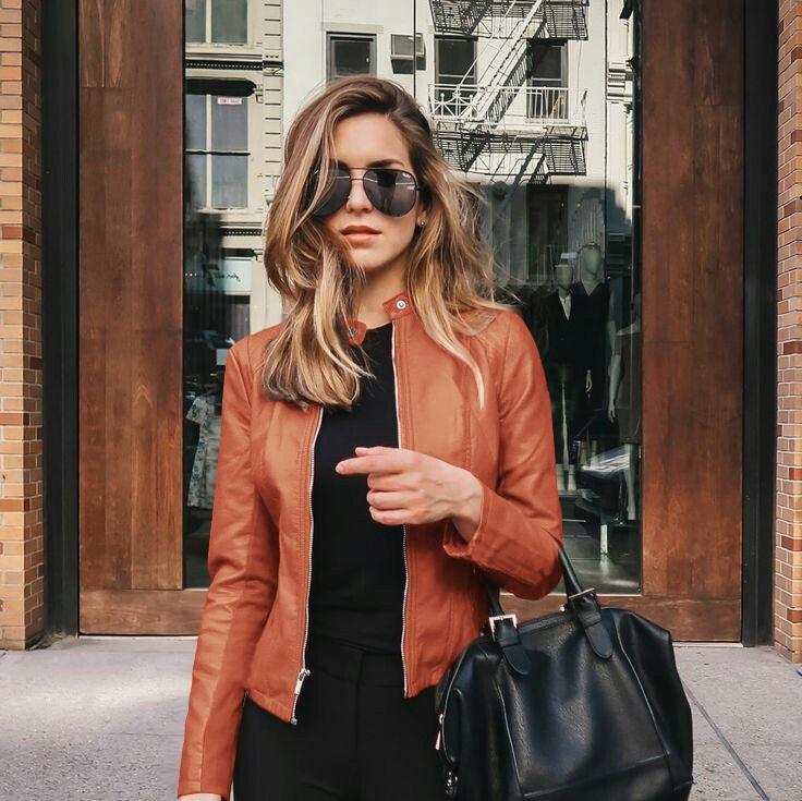 Women Bike Coat PU Leather Outwear Zipper Outfit Autumn Winter Wome Fashion Short Thin Female Jacket