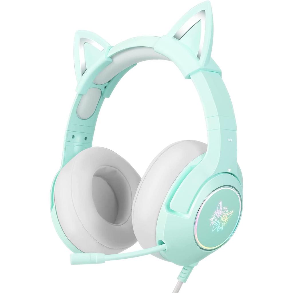 K9 Gaming Headset, Wired Over-Ear Headphones with Detachable Cat Ears, Noise Cancelling Microphone, RGB Backlight, Surround Sound for PC PS5 PS5 Xbox
