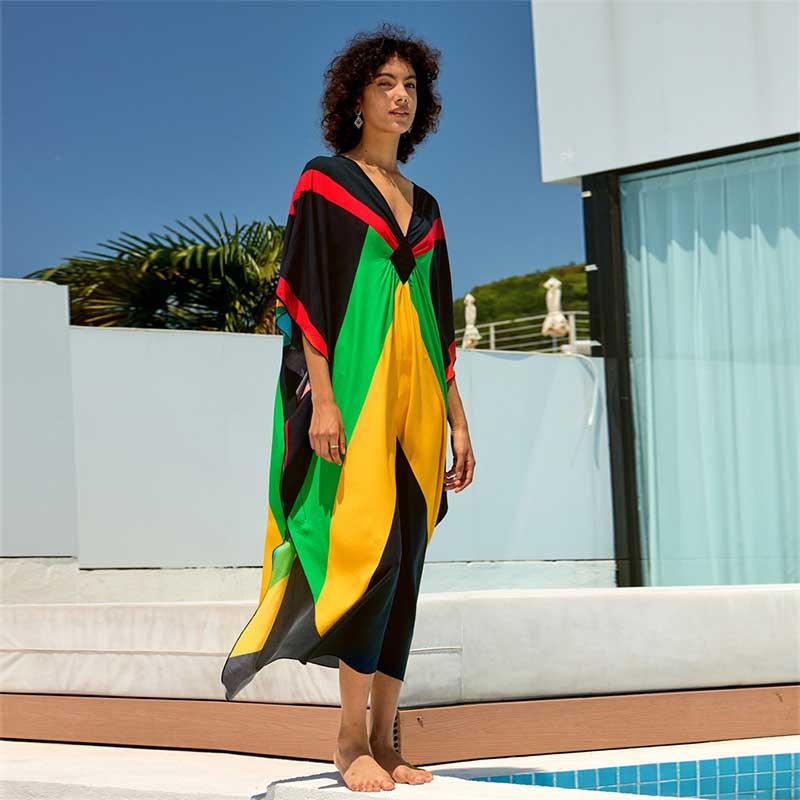 EDOLYNSA Кафтан больших размеров, разноцветное летнее длинное пляжное платье, женская домашняя одежда, пляжная одежда, купальный костюм, свободный кафтан