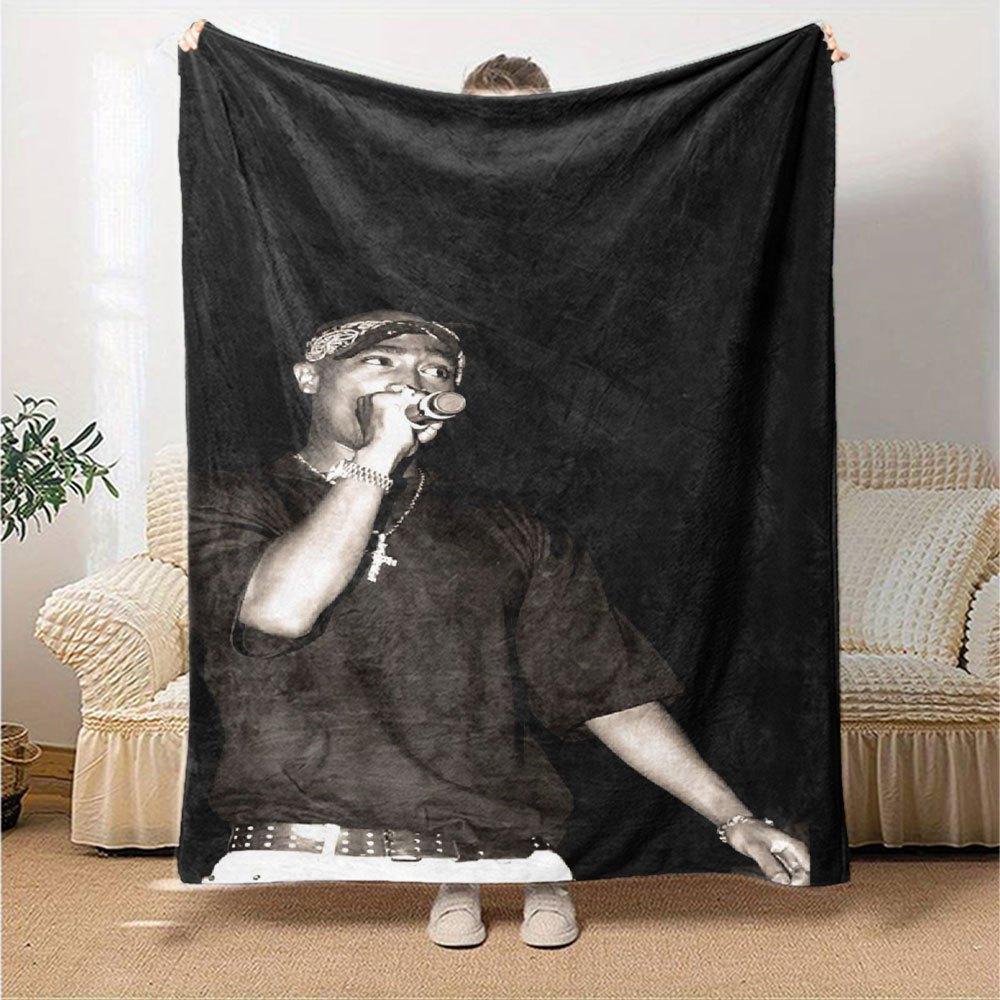1 шт. Плед в стиле Hip Hop 2Pac, Мягкий, Легкий, Для всех сезонов, Многоцелевой плед для дивана, кровати, офиса и пикников, Французский стиль с культовыми обложками альбомов и цитатами