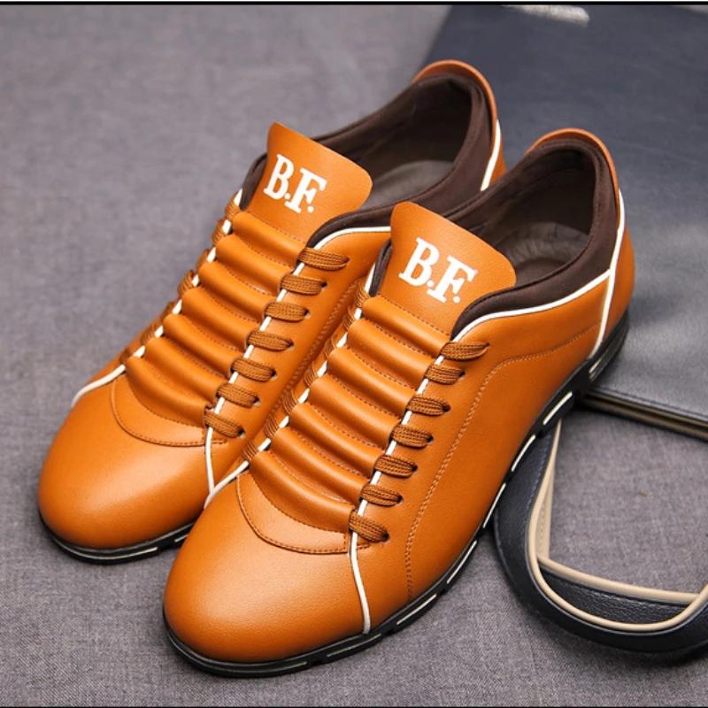 Весенне-осенняя новая мужская обувь, повседневные кроссовки, модная однотонная кожаная обувь, деловая спортивная обувь на плоской подошве с круглым носком, легкая дышащая обувь