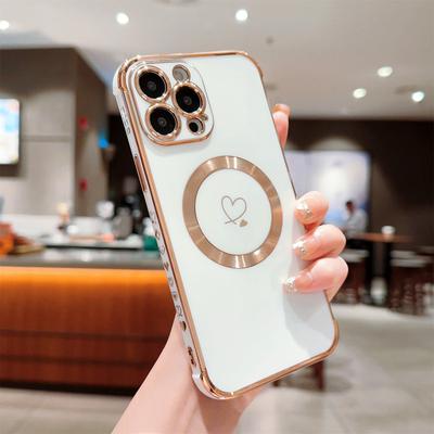 Чехол для iPhone 14 Pro Max, совместимый с MagSafe, гальванизированный ТПУ, чехол для телефона, полый, с сердечками