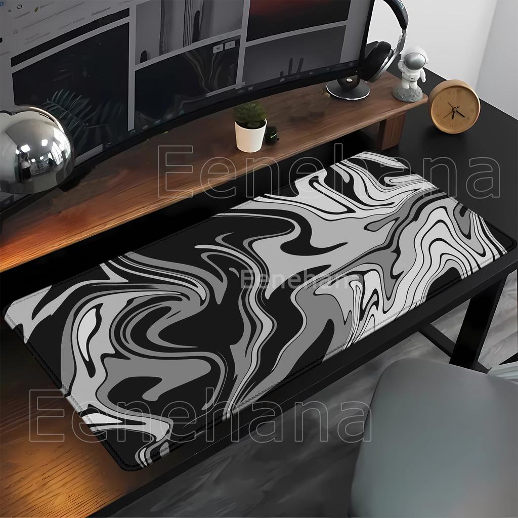 Strata Liquid Xxl Desk Mat Black And White Mousepad Large Abstract Mouse Pad Gaming Deskmat With Lockedge Office Nonslip Carpet