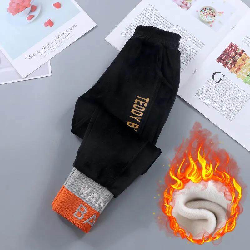 Детские брюки осень и зима плюс бархат утолщенные спортивные брюки мальчики и девочки спортивные брюки мода