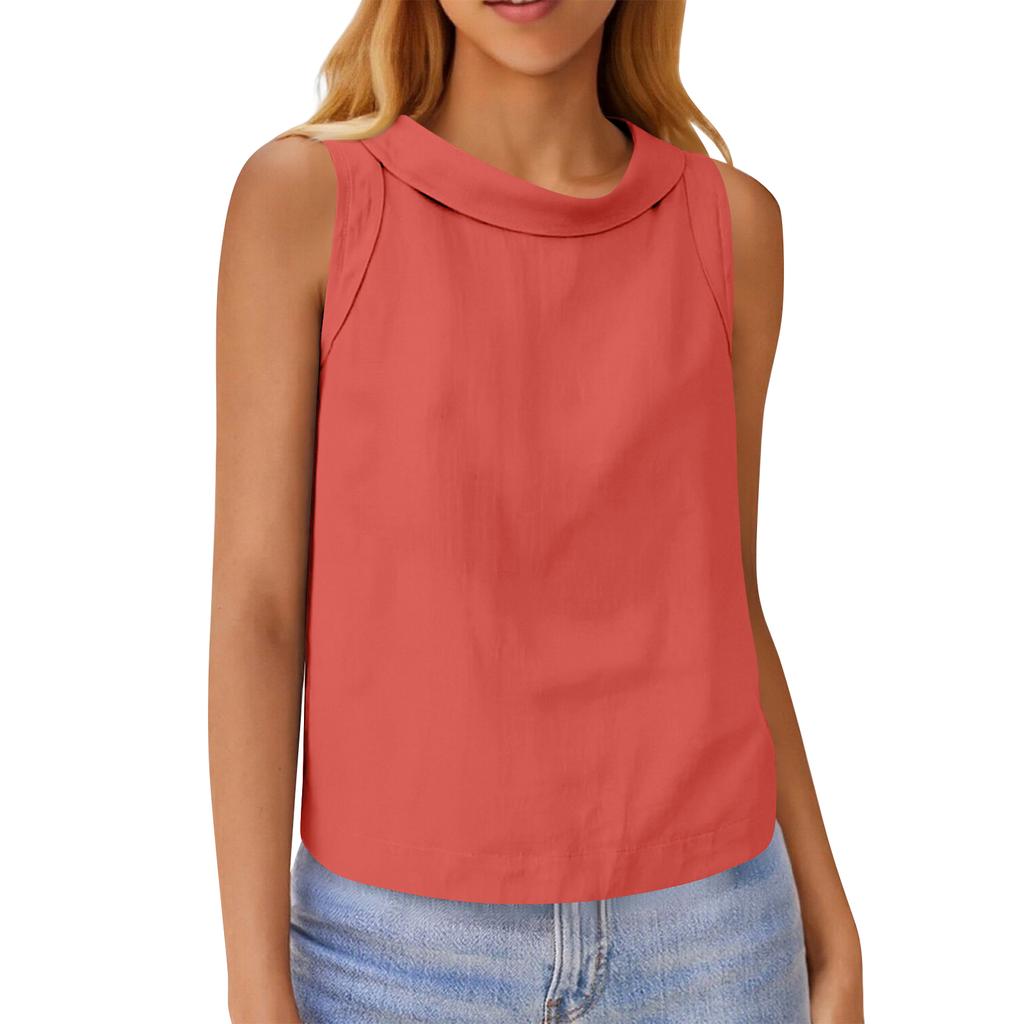 Женский хлопково-льняной короткий пуловер, повседневный топ без рукавов