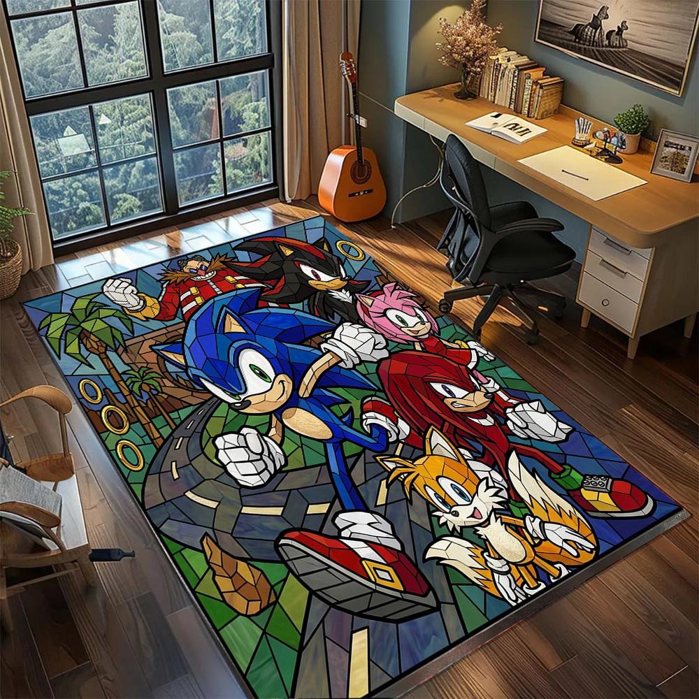 Hedgehog Sonic Washable Home Decor Large Area Non Slip Floor Mat Rug Carpet Gamer Room Bedroom.-TING