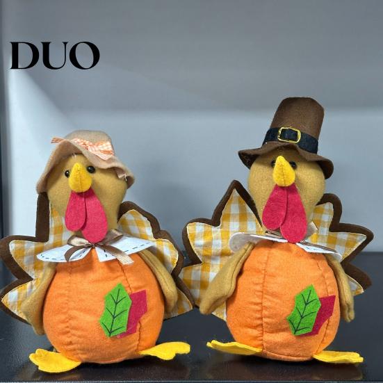 Plush Tabletop Figures Thanksgiving Turkey Doll, Stuffed Animal Figurine, Autumn Holiday Tiered Tray Decor Harvest Decoration for Home Desktop
