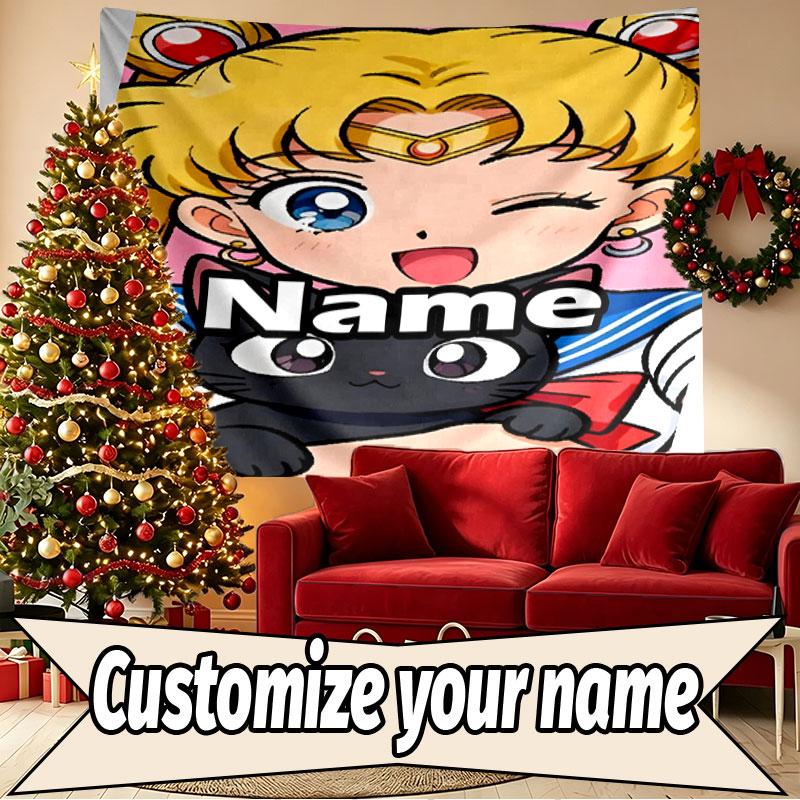 Custom Name Personalized Sailor Moon Print Tapestry, Wall Art Decor, Bedroom, Dorm, Apartment, LivingRoom, Party Backdrop, Gift for Birthday