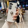 Чехол для телефона с цветком из кожи через плечо для Samsung Galaxy Z Fold 6 5 4 3 Fold6 Fold5 Fold4 Fold3 5G Hard Shell Противоударный чехол