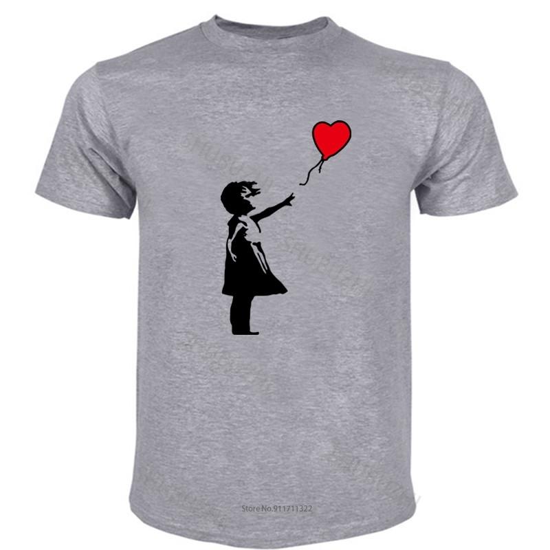 Mens Short Sleeve T Shirt Banksy Girl With Balloon Mens Pemium T Shirt Graffiti Art Urban Art Anarchy Fashion Tee-shirt Male