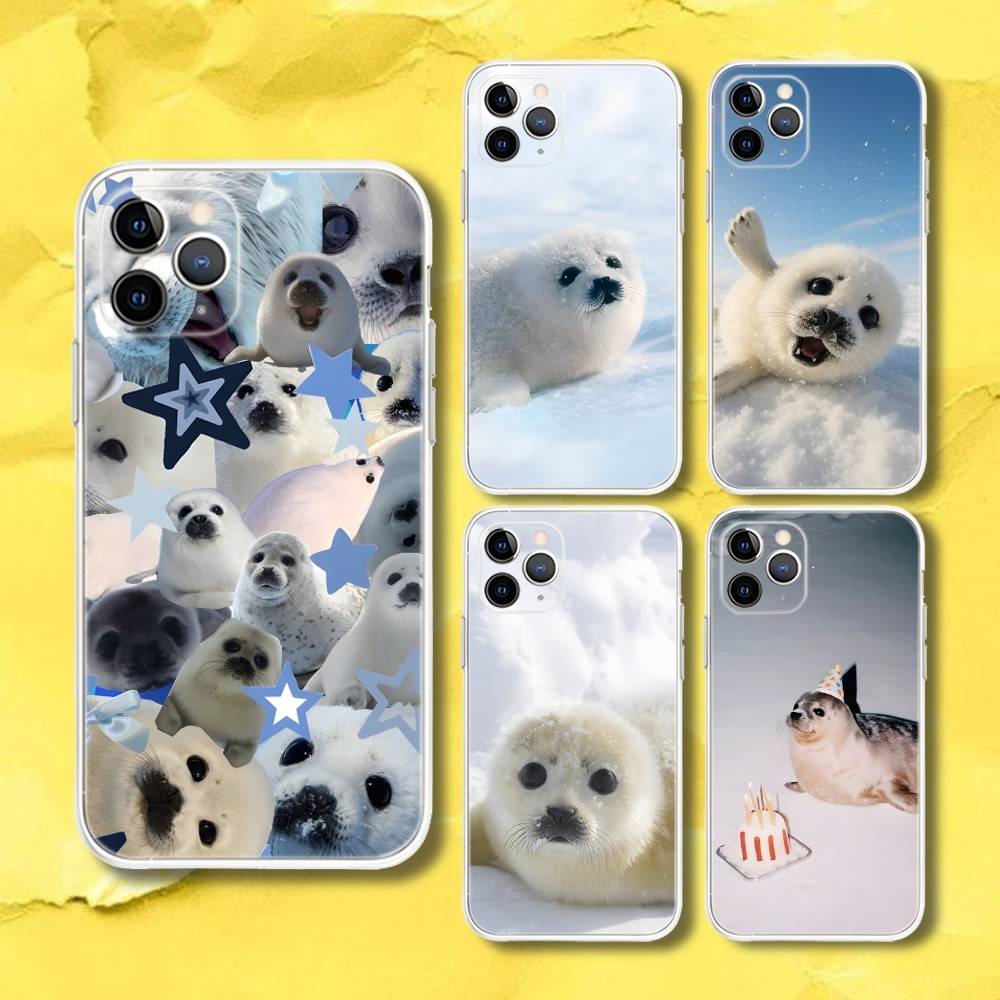 Cute S-Seal Seals Animal Transparent Phone Case For iPhone 17,13,15,12,11,14,16 Pro Max Mini 7,8 Plus SE4,17E Air Cover Fundas