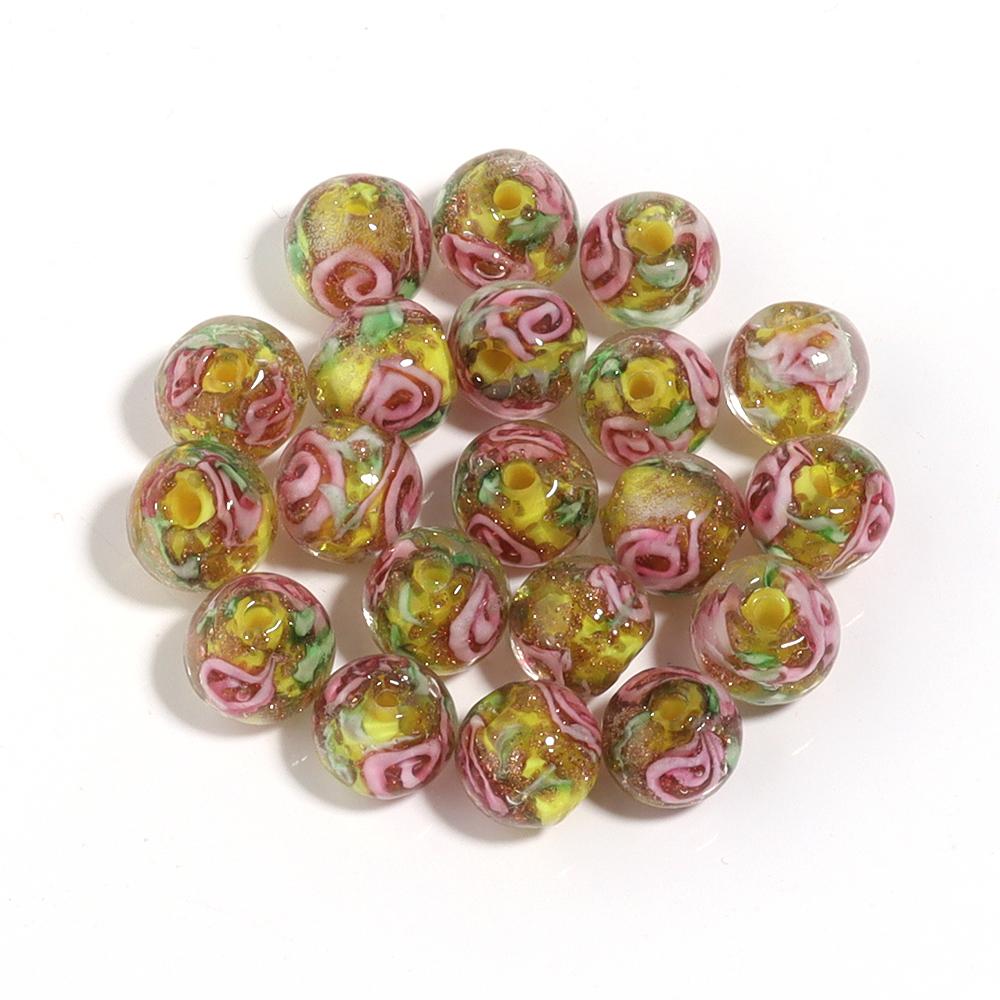 10Pcs 8mm Lampwork Transparent Flower Beads Glass Loose Round Beads For Handmade Women Bracelet Making DIY Jewelry Supplies