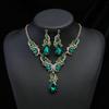 2Pcs/Set Women Rhinestone Pendant Vintage Necklace Earrings Jewelry