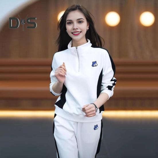 2 шт./компл. комплект женской спортивной одежды с длинными рукавами, соответствующие цветам, толстовка с воротником-стойкой и эластичной резинкой на талии, широкие брюки, спортивная одежда, повседневная одежда