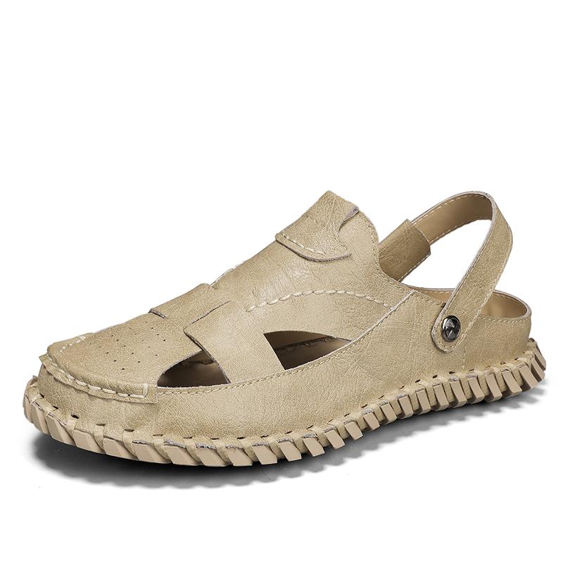 Мода 2024 года, новые летние мужские сандалии из натуральной кожи для активного отдыха, сандалии Wild Hollow, мужские летние износостойкие с нескользящим носком