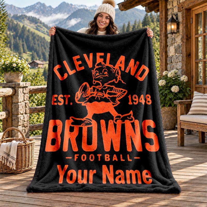Cleveland Browns Custom Name Flannel Blanket Personalized Soft Warm Plush Throw Blanket Customized Gift for Family Friends