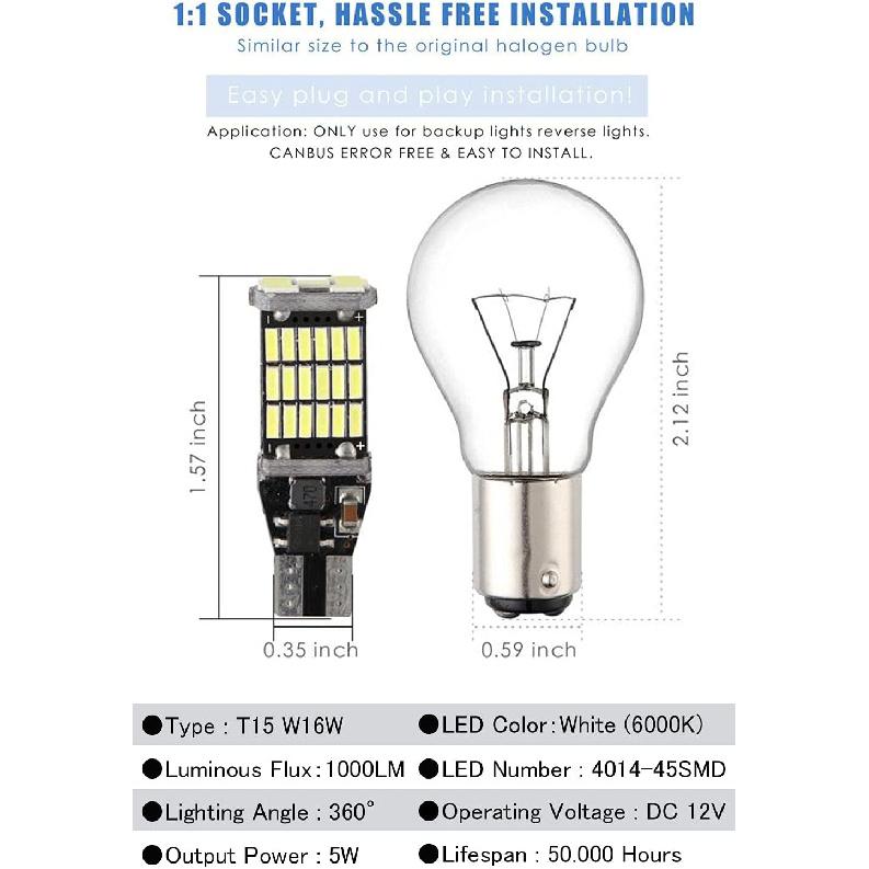 921 LED Bulbs 912 Reverse Lights Pack of 6, 6000K Xenon White CANBUS T10 T15 906 W16W 921K 922 Back-up, Replacement For Cargo Lights